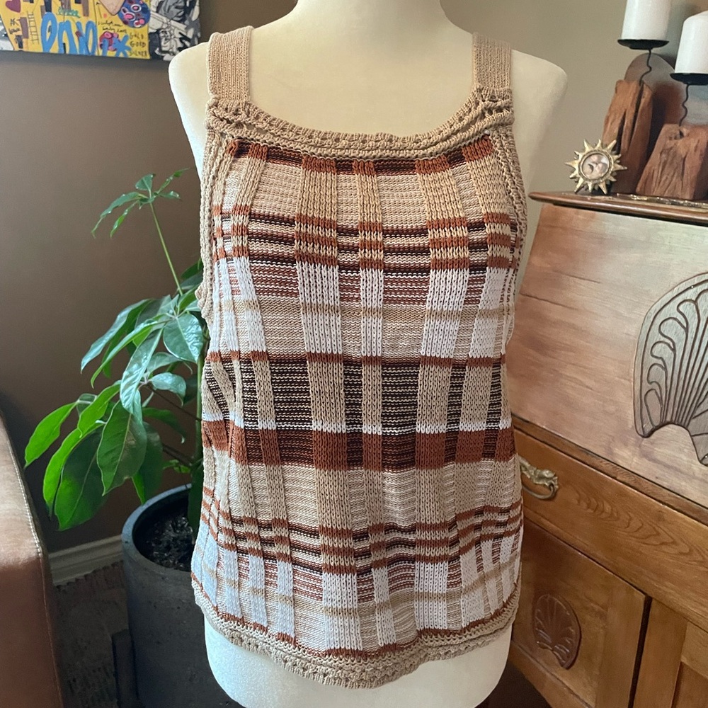 Banana Republic Brown and Tan Plaid Tank Top
